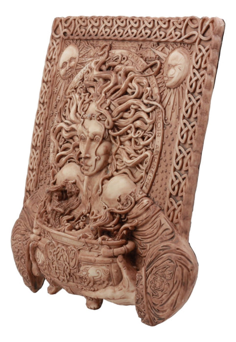 Ebros Celtic Goddess of Rebirth Cerridwen with Magical Potions Cauldron Wall Decor in Clay Finish Hanging Sculptural Plaque