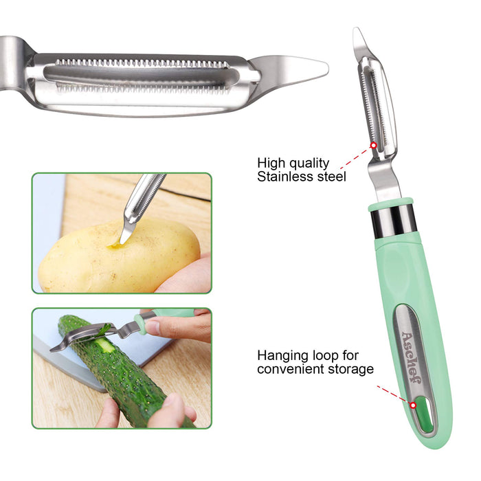Aschef Super Economical 5in1 Kitchen Tools Set, Stainless Steel Vegetable Fruit Peeler Apple Corer Lemon Zester Grater Paring