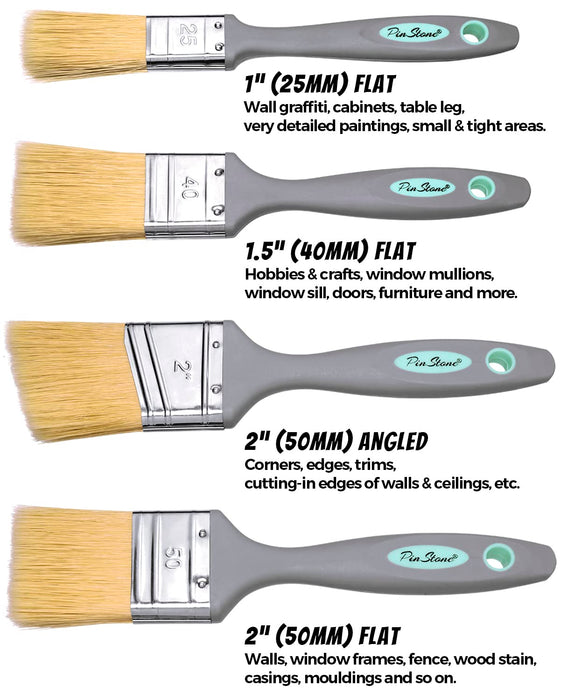 Bates Paint Brushes - 4 Pack, Wood Handle, Paint Brush, Paint