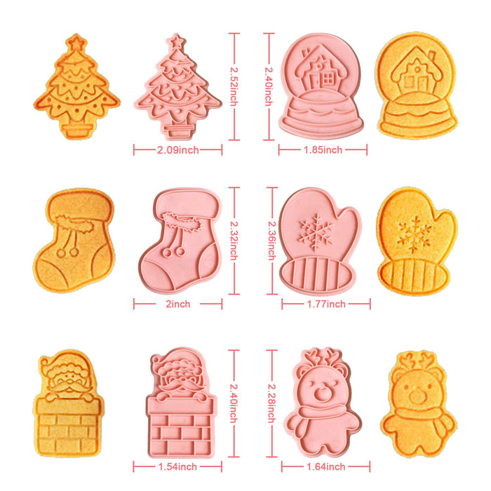 Bokzen Christmas Cookie Cutters Shapes, 6 PCS 3D Pressable Biscuit Cutters Set - Xmas Tree, Glove, Reindeer, Santa, Sock, House