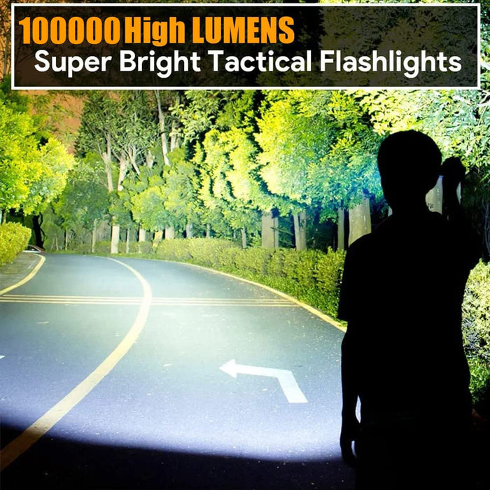 Garberiel Ultra Bright 100000 Lumens XHP90 Flashlight High Lumens Rechargeable and Waterproof, 5 Modes High Powerful Flash Light Torch Perfect for Camping, Hiking, and Emergency Use