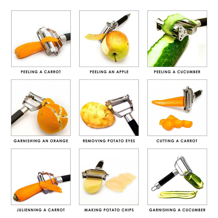 Deiss PRO Dual Julienne Peeler & Vegetable Peeler - Non-slip Handle - Apple Peeler & Potato Peeler, Orange Peeler, Zoodles Maker