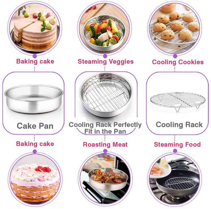 TeamFar 8 Inch Cake Pan, 3 Pcs Round Cake Pan Tier Cake Pan Set Stainless  Steel, Healthy & Heavy Duty, Mirror Finish & Easy Clean, Dishwasher Safe