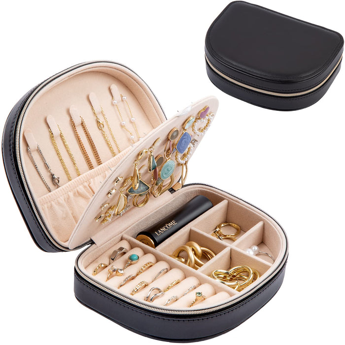 MODENGKONGJIAN Mini Jewelry Travel Case, PU Leather Travel Jewelry  Organizer Box, Small Portable Portable Jewellery Storage Holder for Womens  Rings
