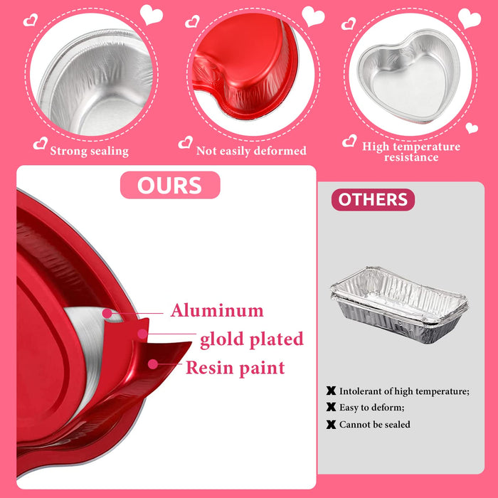 200 Pieces Red Heart Shaped Cake Pans with Lids 3.4 Ounces/ 100 ml