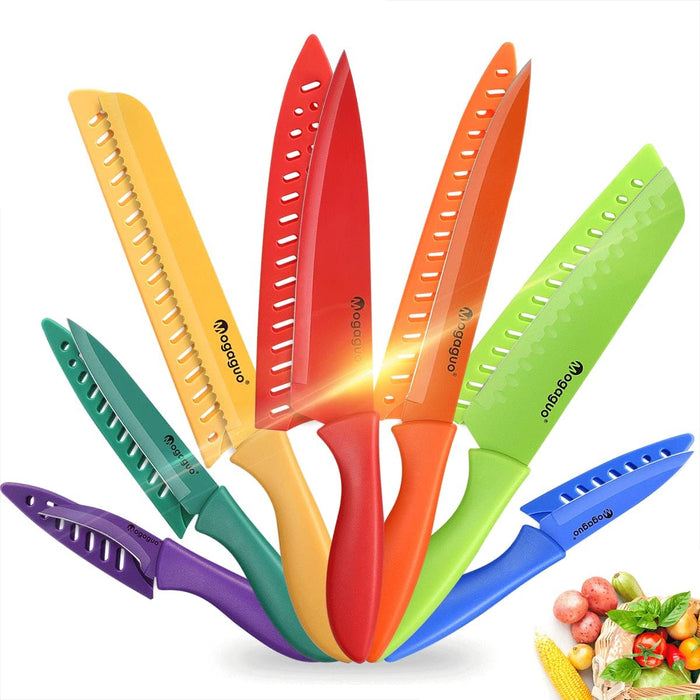 Mogaguo 7 Piece Rainbow Professional kitchen knife Set Dishwasher Safe,  Sharp