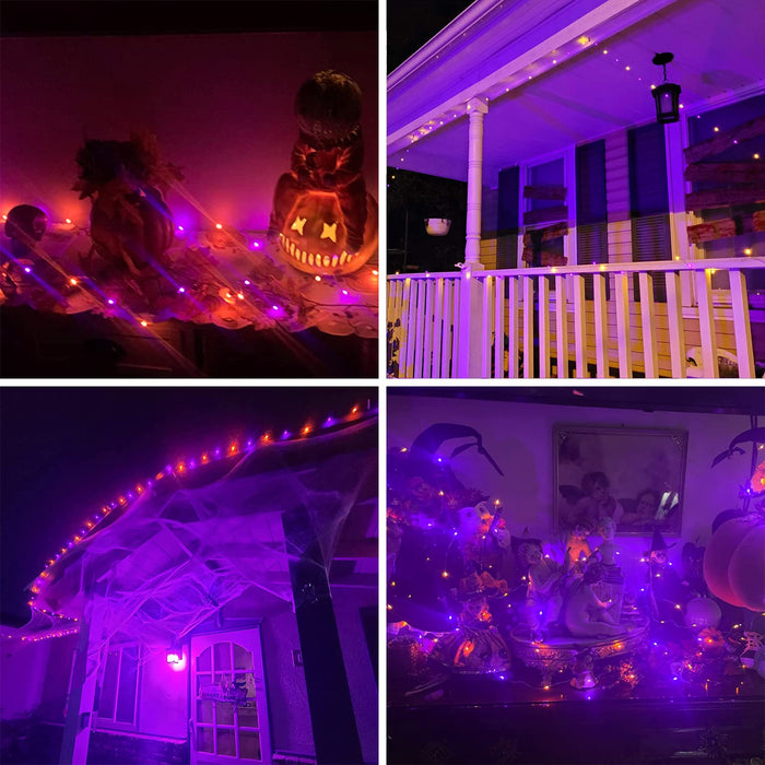 4-Pack 160Ft 400 Led Solar Halloween Lights(Orange & Purple), Solar Outdoor String Lights For Halloween Decorations, Halloween
