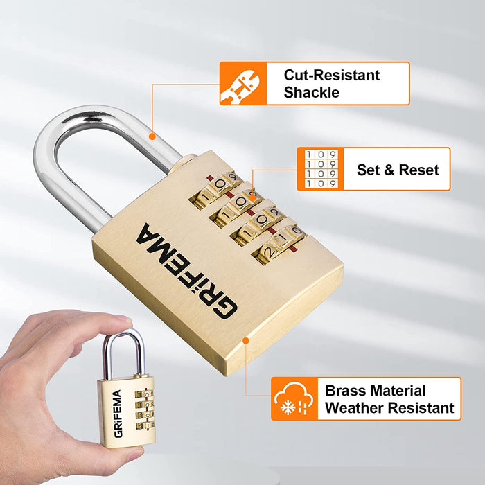 GRIFEMA GA1005 Security Padlock, 4 Digit Combination Lock for