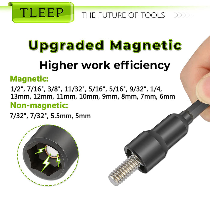 MacWork 14PC Power Magnetic Nut Driver Drill Bit Set Socket Bit Adapter  metric&SAE Socket for Wrench Screw 1/4 Driver Hex