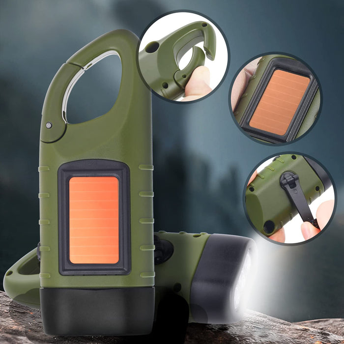 Solar Powered Hand Crank Flashlight- Rechargeable LED Cranking Light With  Clip By Stalwart (For Emergency Hiking Camping and Survival Gear)