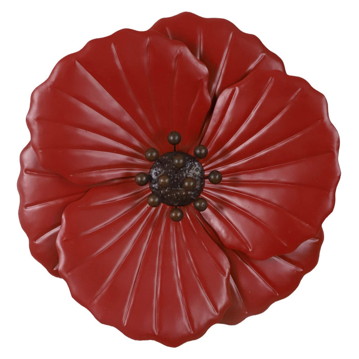 TOPIA Red Flowers Wall Decor Metal Poppy Flower Wall Art Red Poppy Flower Wall Art Poppy Flower Decors for Living Room 14 Inch