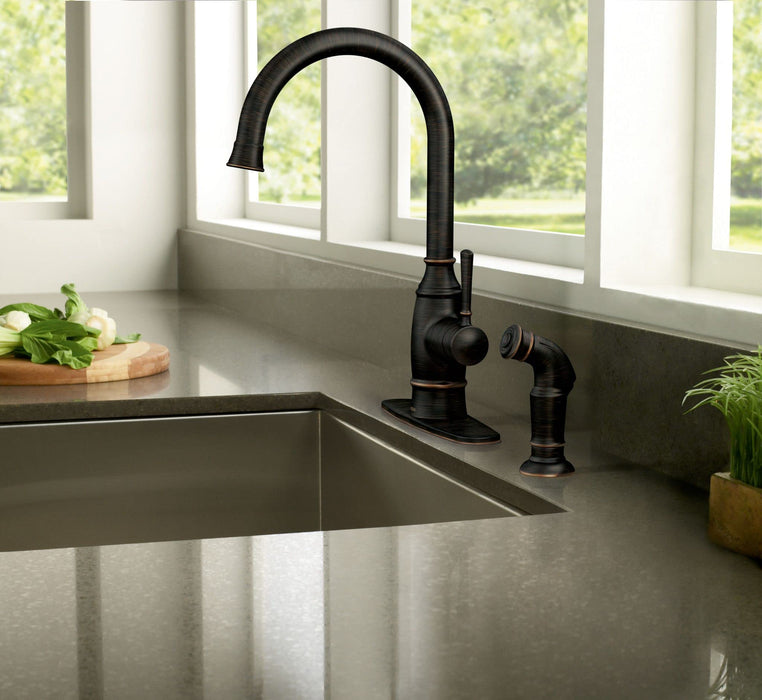 Moen 87506BRB Noell Single-Handle Standard Kitchen Faucet with Side Sprayer, Mediterranean Bronze