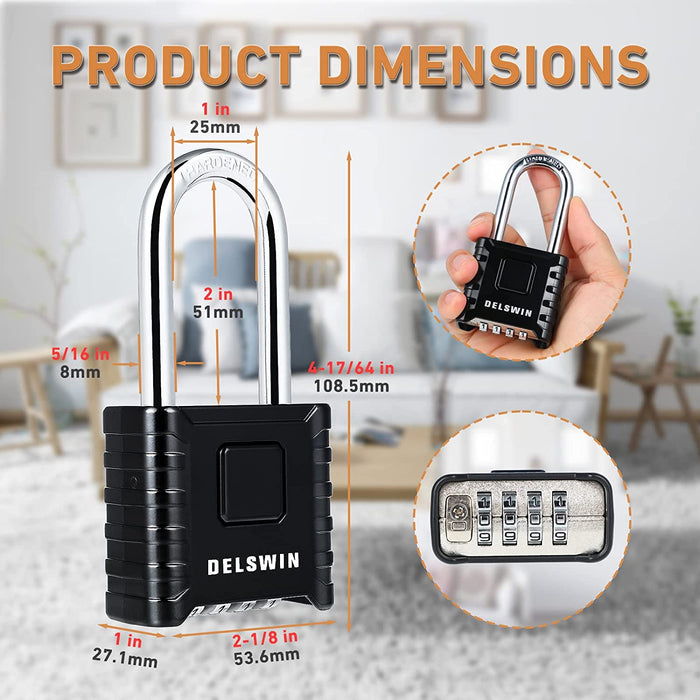 Padlock (2 Pack) 4 Digit Combination Lock - for Gym School Locker, Outdoor Gate, Shed, Fence, and Storage - Weatherproof Metal - Keyless, Easy to