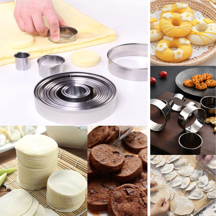 RIHAI Stainless Steel Round Cookie Cutter Set, 12 Circular Biscuit Cutters  Round Donut Ring Molds for Baking 1.2 Inch Height