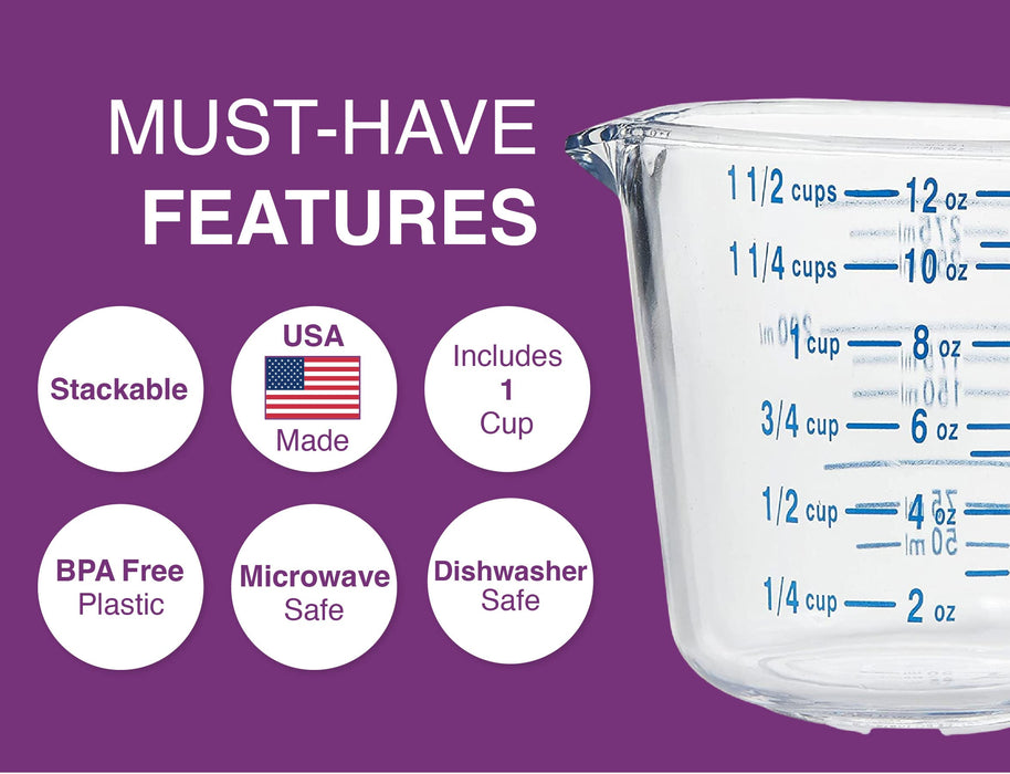 Measuring Cups, BPA-Free Plastic Measuring Cup with Spout and Handle Grip, Microwave and Dishwasher Safe, 4 Cup Measuring Cup with ml and oz