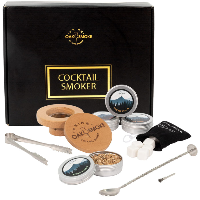 Cocktail Smoker w/ 4 Different Wood Chips, Bar Spoon/Meddler, & Whiskey Rocks