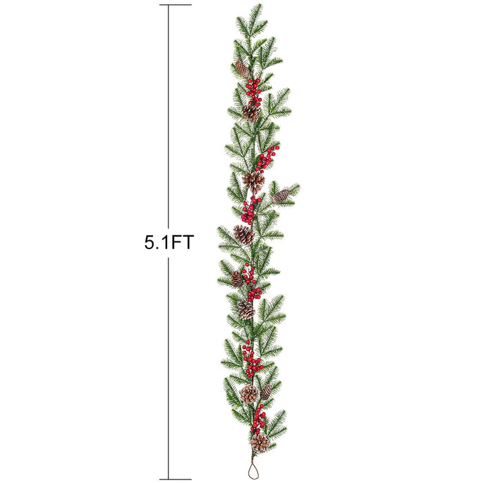 DearHouse 6FT Artificial Christmas Pine Garland with Red Berry Branch Pine Cone Winter Greenery Garland for Holiday Season Mantel Fireplace Table Runner Centerpiece Decor