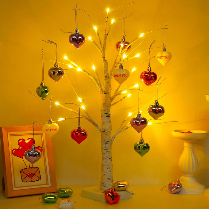 Valentine's Day Decoration Lighted Birch Tree with 30 Heart Hanging Or —  CHIMIYA