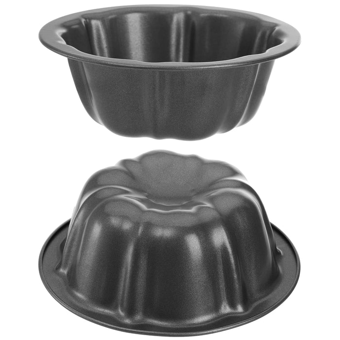 ZENFUN Set of 10 Fluted Tube Pan, 4 Inch Carbon Steel Fluted Cake Mold Cup with Flower Shape, Nonstick Cake Pan Mini Tube Oven Baking Mold for Cupcake, Bread, Bavarois, Brownie, Grey