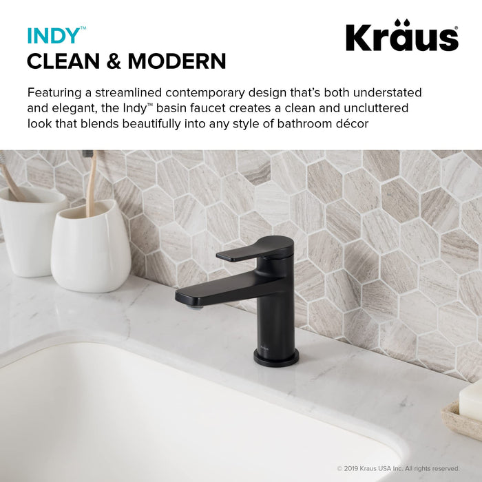 KRAUS Indy Single Handle Basin Bathroom Faucet in Matte Black, KBF-1401MB