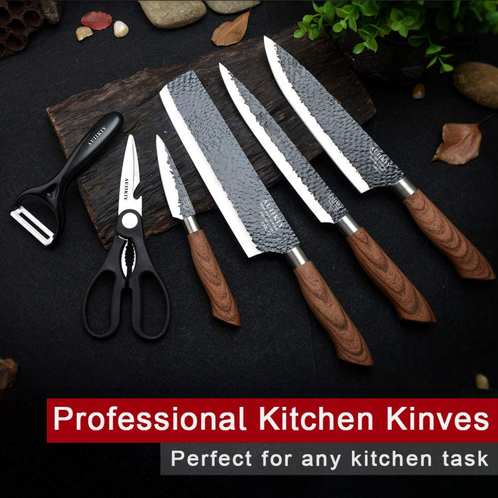 6 Pieces Professional Kitchen Knives Set With box, High Carbon Stainless Steel Forged Kitchen Knife Set, Sharp Chef Knife Set For Chef Cooking Paring Cutting Slicing (High Carbon Black)