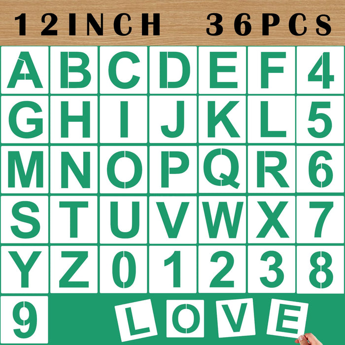 Alphabet Letter Stencils 12 inch, 36 Pcs Reusable Plastic Letter
