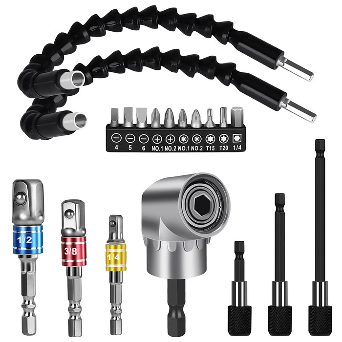 Flexible Drill Bit Extension Set, 105° Right Angle Drill Attachmen,  Rotatable Joint Socket 1/4 3/8 1/2 In Hex Socket Adapter, Bendable Drill  Bit