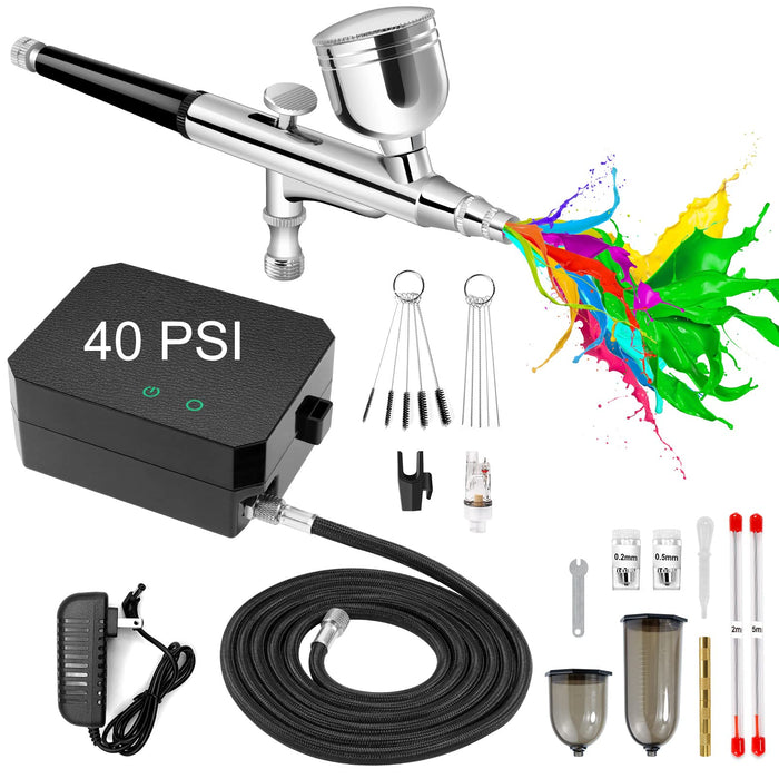 Dual Action Airbrush Kit 0.3/0.5mm Air Brush Gun with Cleaning