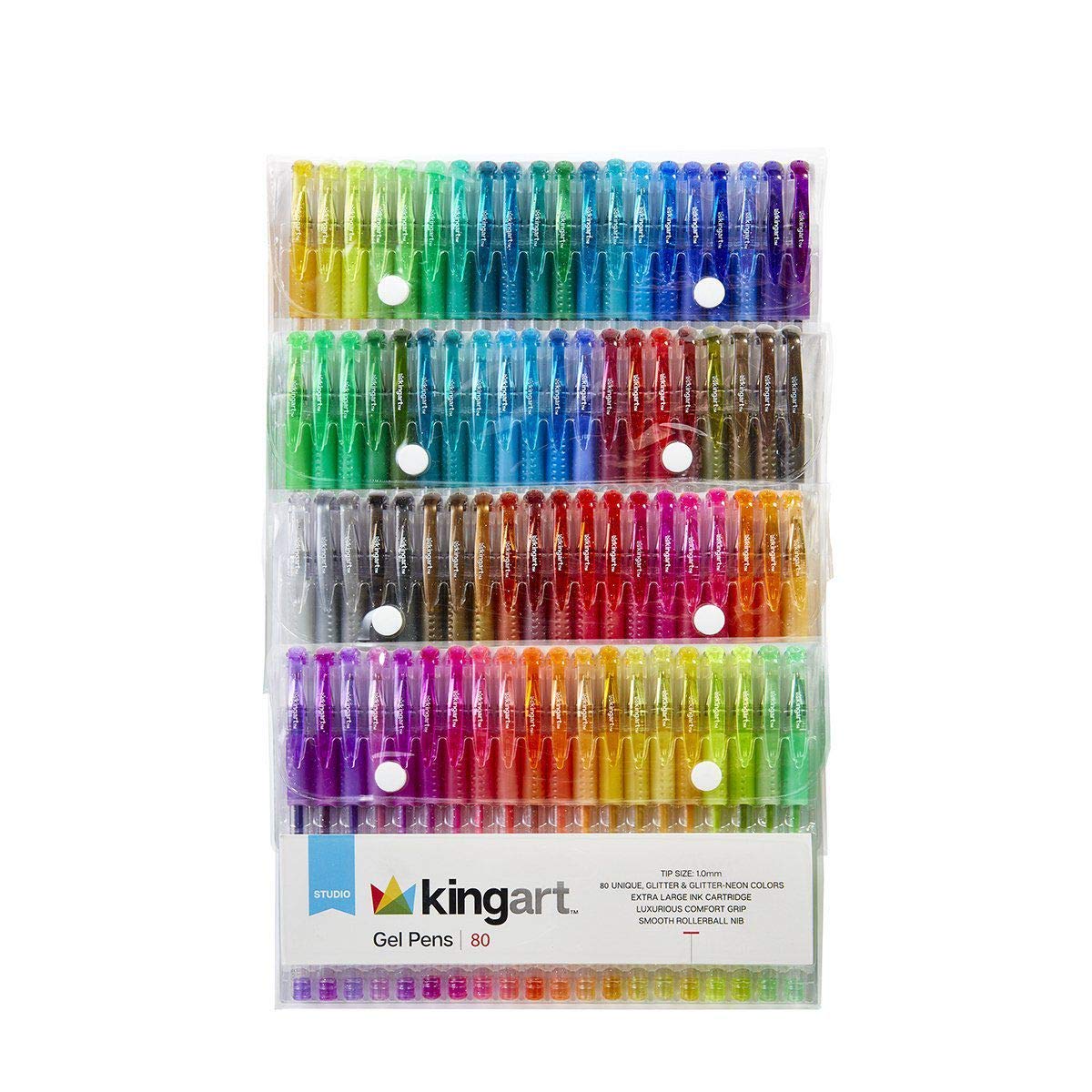 KINGART Glitter Gel Pens 80-Color 2.5MM Ink Cartridge Soft-Grip