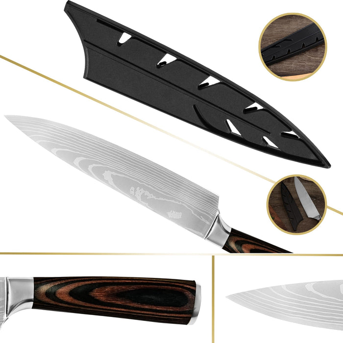 Stainless Steel Kitchen Knives Set Chopping Slicing Nakiri Kitchen Knife  Damascus Veins Blade Knife Set Scissors Sharpener Rod