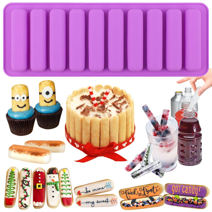 Funshowcase Rectangular Oblong Chocolate Cracker Bar Stick Block Ice Tube Jelly Tray Cylinder Silicone Candy Mold