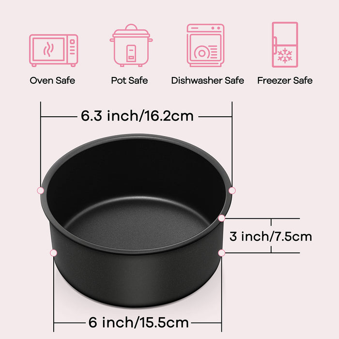 6 Inch Cake Pan (3-inch Deep), P&P CHEF Stainless Steel Round Baking Pan,  for Birthday Wedding Christmas, Non Toxic & Heavy Duty, One-piece