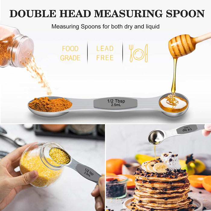 Measuring Spoons Set,Double Sided Magnetic Measuring Spoon,1 Leveler,5Mini Measuring  Spoons,for Dry,Liquid Ingredients 2 