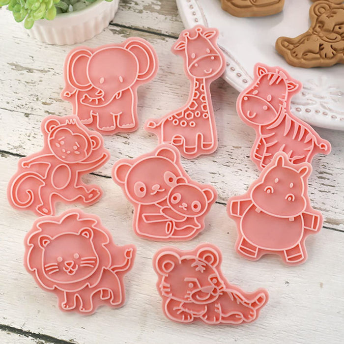 Crethinkaty Cartoon Cookie Cutter-8 Plastic Cookie Stamp- Cartoon Fun  Cookie Mold, Children's Baking Set.