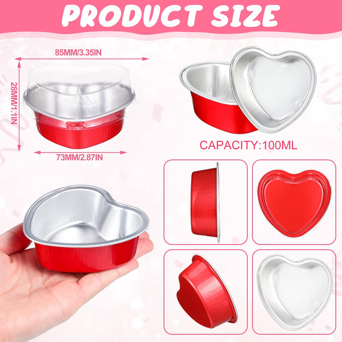 50pcs Aluminum Foil Cake Pan Heart Shaped Cupcake Cup With Lids