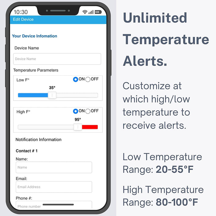 Smart Water Temperature Sensor - Temperature Monitor, WiFi Mobile App