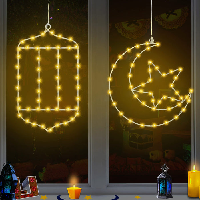 Ramadan Hanging Lantern Eid Ramadan Islamic Lamp Light Decor Eid Mubarak Ramadan  Lamp for Home(1/2pack) 