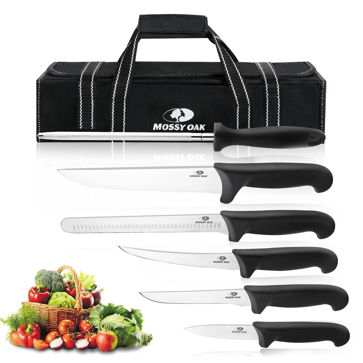 XYj 6 Pieces Chef Knife Set Sheath Cover Black Blade Plastic Handle  Portable Chef Roll Bag