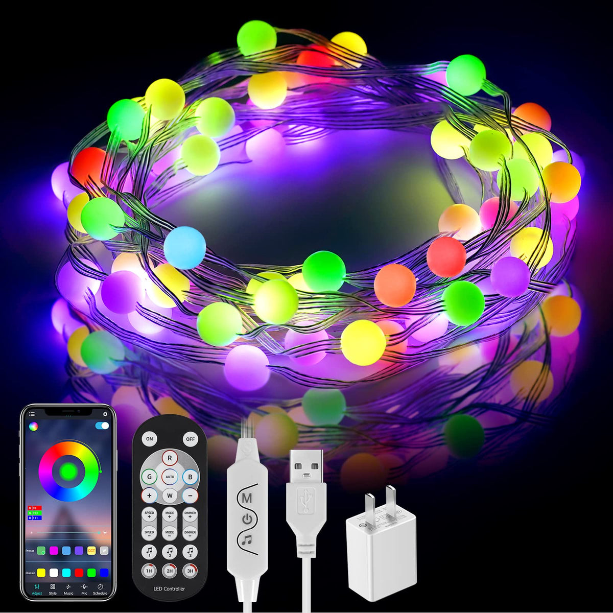 16.4ft Battery Operated Globe String Light with Remote, Warm White