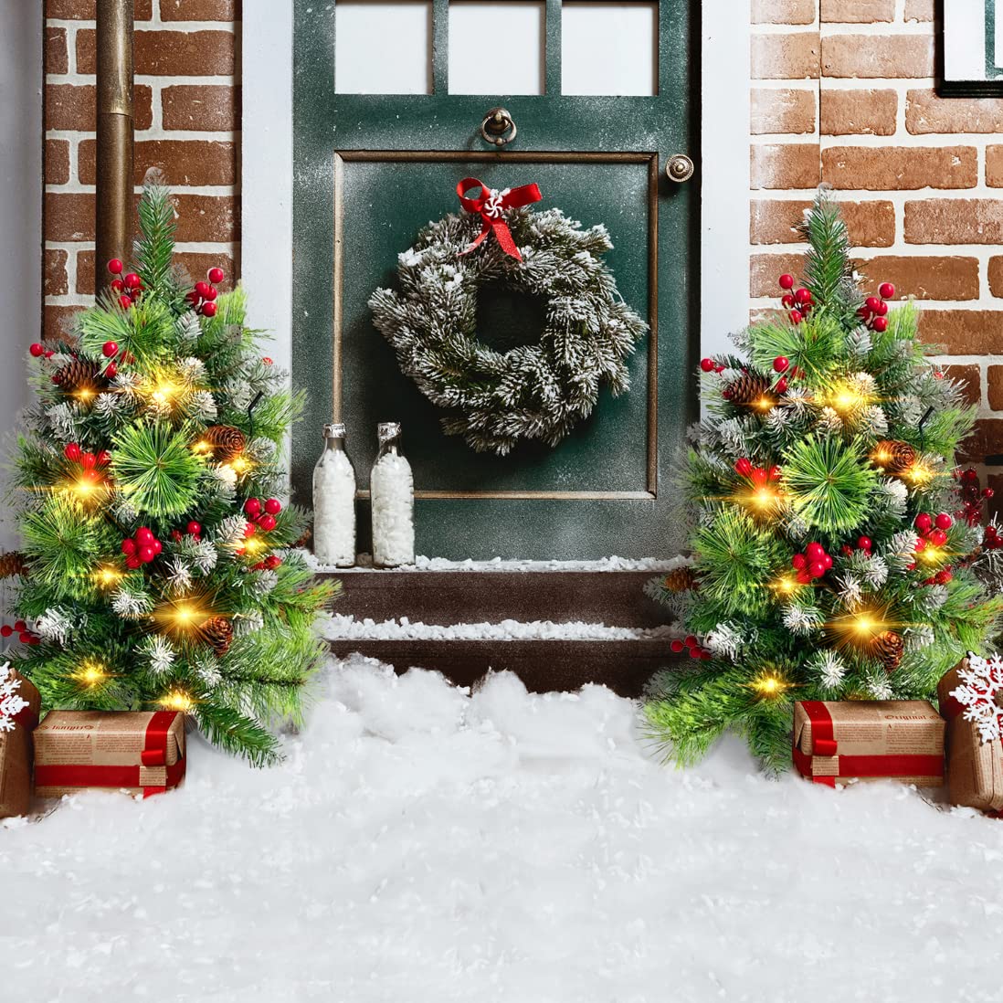 Best Choice Products Set of 2 24.5in Outdoor Pathway Christmas Trees Decor  w/ LED Lights, Berries, Pine Cones, Ornaments 