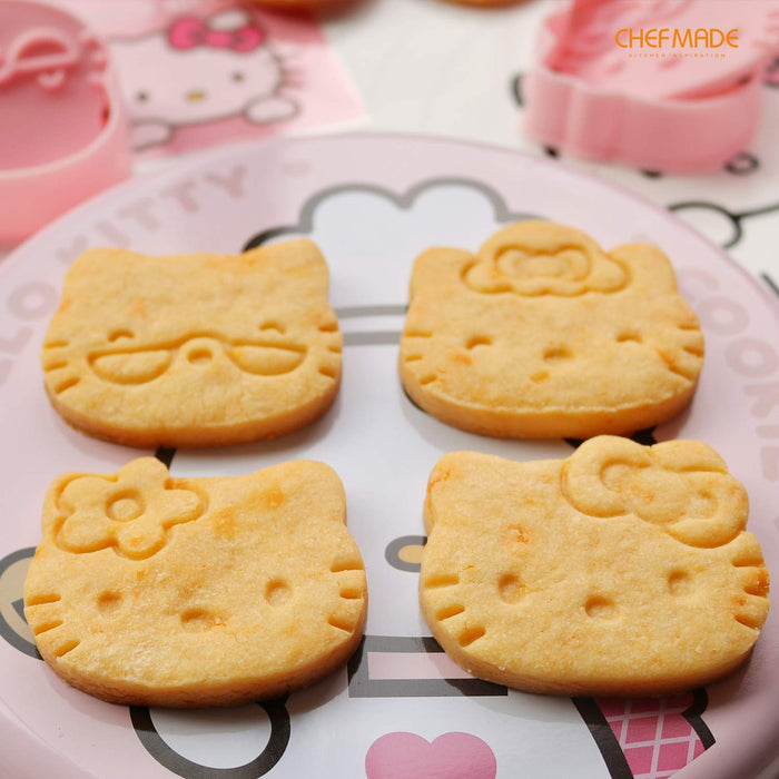 CHEFMADE Hello Kitty Cookie Cutter, 2-Inch 4Pcs Cute Cat-Shaped Plastic Biscuit Pastry Decorating Mold with Handle for Bakeware