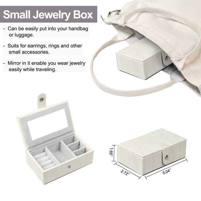 Homde Jewelry Box for Women Girls with Small Travel Case Necklace Ring Earrings Organizer White Wood Grain