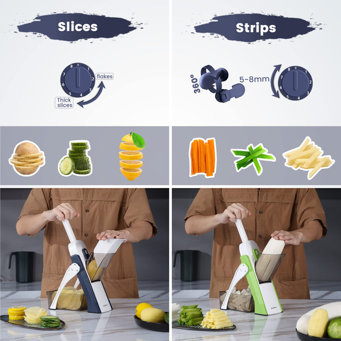 Mandoline Vegetable Slicer Adjustable Thickness Potato Onion Chopper Safe Upright Dicer (Blue)