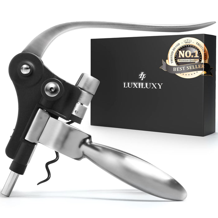 Wine Bottle Opener Corkscrew Set – Luxiluxy [2023 upgraded, does NOT break!] Including Foil Cutter, Bottle Stopper, Opener Stand