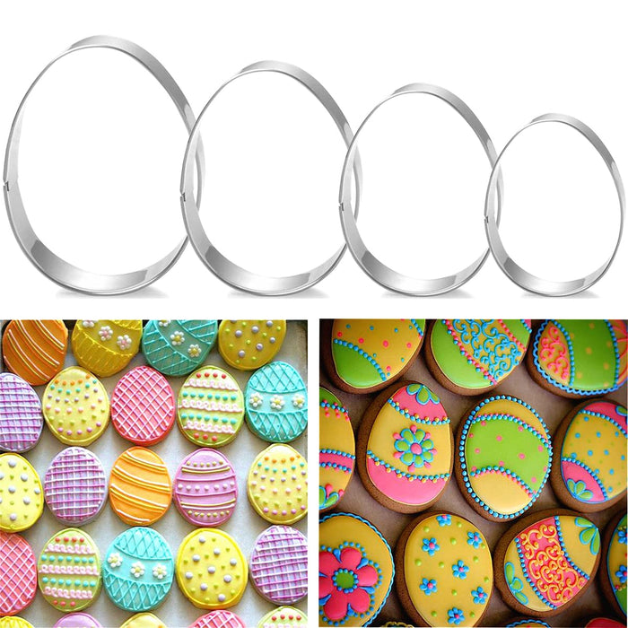 Easter Egg Cookie Cutter Set - 4 Piece - 4", 3 3/8", 2 1/2", 2" - Egg Shaped Cookie Cutters, Stainless Steel Biscuit Pastry