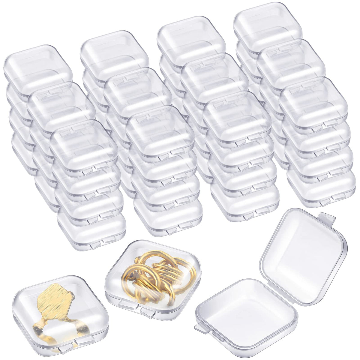 100 Pcs Clear Plastic Beads Storage Containers Box Small Clear Box with  Hinged Lid Small Plastic Case Mini Square Arts Crafts Storage Boxes  Organizers