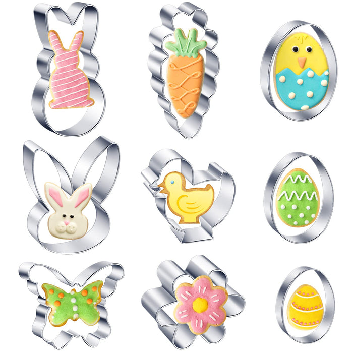 Easter Cookie Cutter Set 9 PCS Easter Cookie Cutters Egg Bunny Flower Butterfly Chick Carrot Stainless Steel Biscuit Cutters