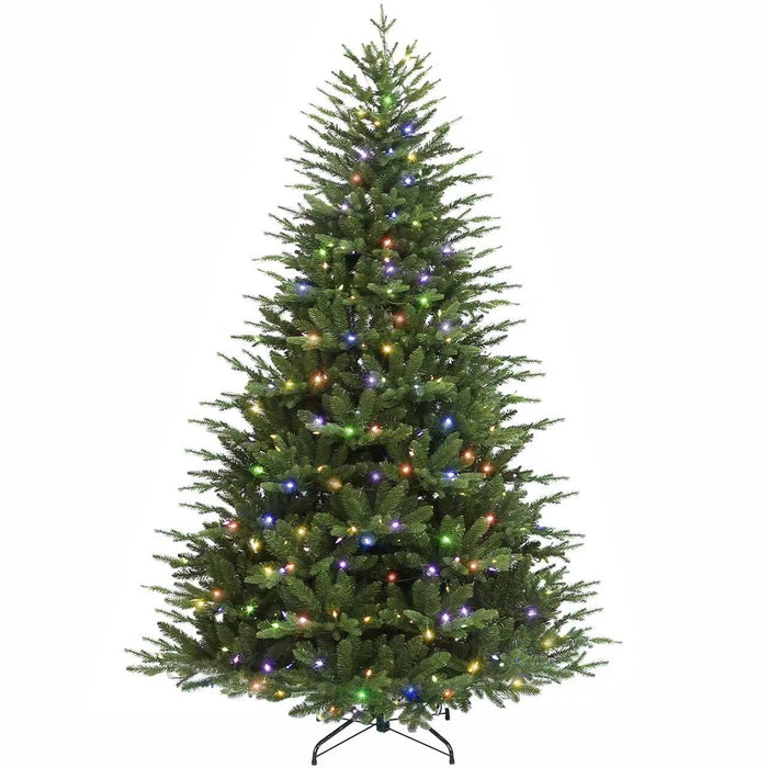 Hykolity 6.5 ft Prelit Feel Real Artificial Christmas Tree, Green, Easton Spruce with 350 Color Changing LED Lights, 2002 PE&PVC Branch Tips, Metal Stand and Hinged Branches, 10 Color Modes