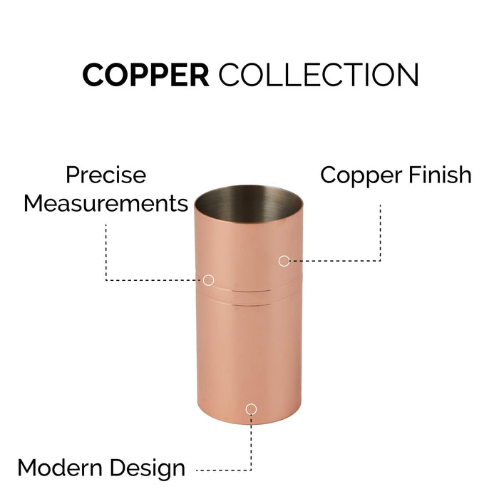 Copper Cocktail Jigger, Unique Bar Tool, 1.5oz and 0.5oz Double Sided, Professional and Home Use Bartenders Tool, Stainless Steel