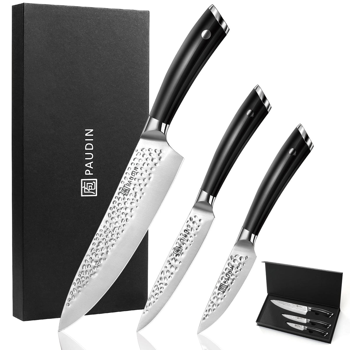 Paudin HS3 Hammered Pattern Premium 5Cr15Mov Chef Knives Set